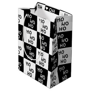 Modern Black White Ho Ho Santa Laugh Christmas Medium Gift Bag