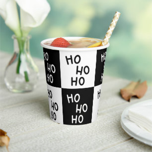Modern Black White Ho Ho Santa Laugh Christmas Paper Cups