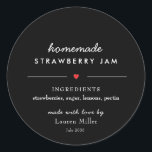 Modern Black & White Homemade Jam Jar   Classic Round Sticker<br><div class="desc">Personalised Homemade jam jar labels in modern script on Black background.</div>
