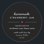 Modern Black & White Homemade Jam Jar   Classic Round Sticker<br><div class="desc">Personalised Homemade jam jar labels in modern script on Black background.</div>