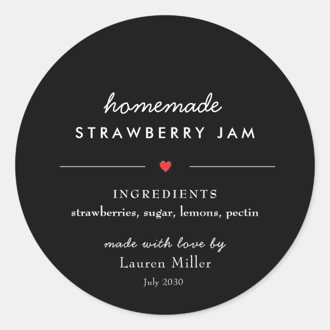 Modern Black & White Homemade Jam Jar   Classic Round Sticker (Front)