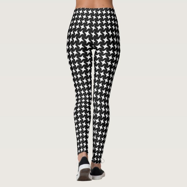 Modern Black & White Hounds Tooth Pattern Leggings (Back)