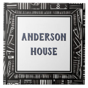 Modern Black & White House Name Plaque Plate Ceramic Tile