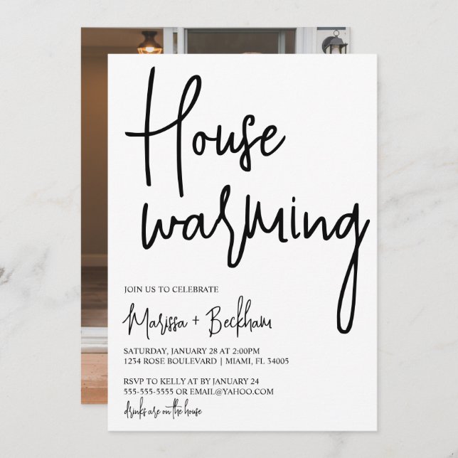 Modern Black & White Housewarming Invitation (Front/Back)