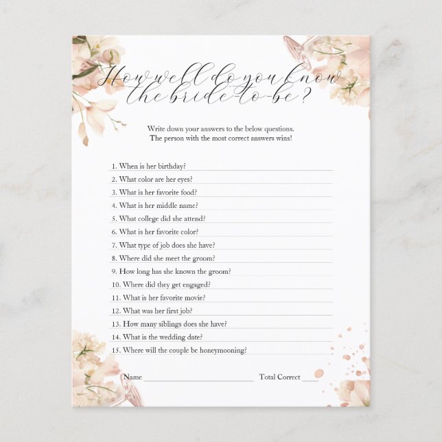 Modern Black White How Well Do You Know the Bride  Flyer (Front)