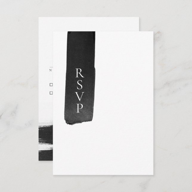 Modern Black + White Ink Wedding RSVP Card (Front/Back)