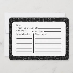 Modern Black & White Kitchen Tools Recipe Card