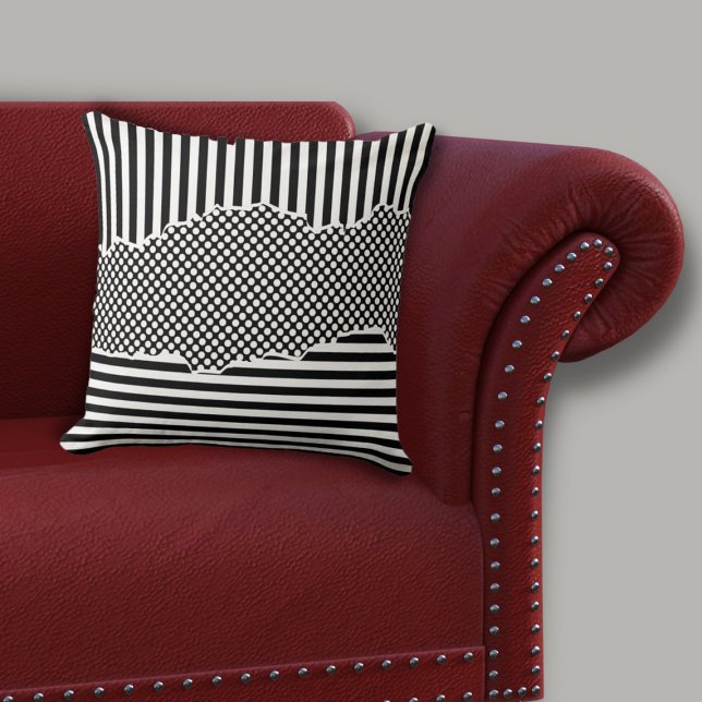 Modern Black & White Layered Stripes Dots Cushion (Modern Black & White Layered Stripes Dots Throw Pillow)