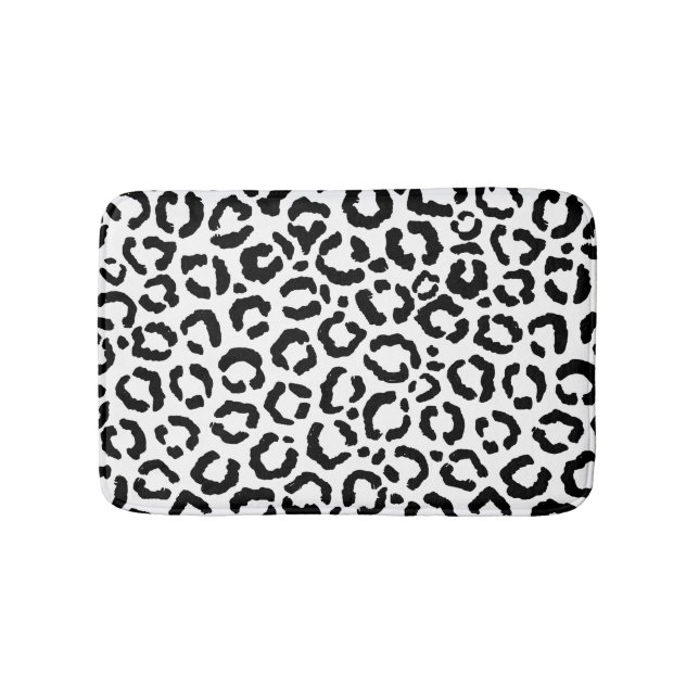 Modern Black White Leopard Animal Print Pattern Bath Mat (Front)
