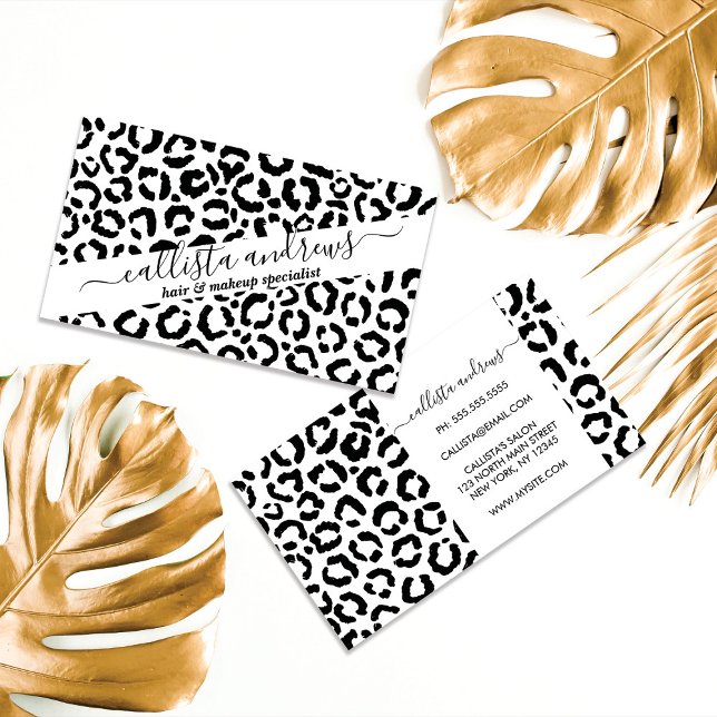 Modern Black White Leopard Animal Print Pattern Business Card (Creator Uploaded)