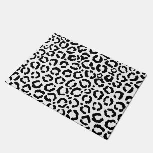 Modern Black White Leopard Animal Print Pattern Doormat