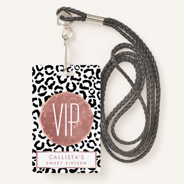 Modern Black White Leopard Animal Print Pattern ID Badge (Front with Lanyard)
