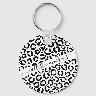 Modern Black White Leopard Animal Print Pattern Key Ring