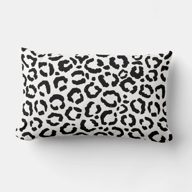 Modern Black White Leopard Animal Print Pattern Lumbar Cushion (Front)