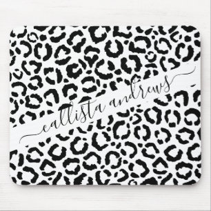 Modern Black White Leopard Animal Print Pattern Mouse Pad