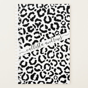 Modern Black White Leopard Animal Print Pattern Planner