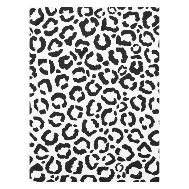Modern Black White Leopard Animal Print Pattern Tablecloth (Front)