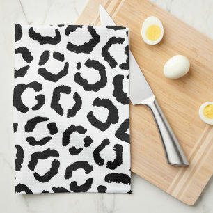 Modern Black White Leopard Animal Print Pattern Tea Towel