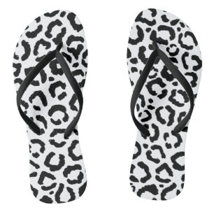 Modern Black White Leopard Animal Print Pattern Thongs
