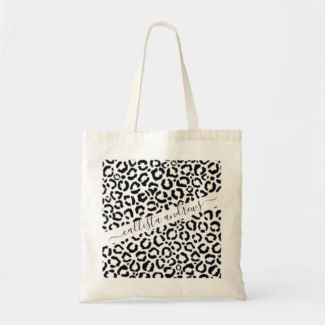 Modern Black White Leopard Animal Print Pattern Tote Bag (Front)