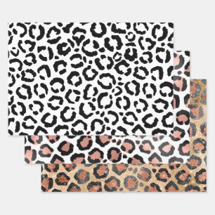 Modern Black White Leopard Animal Print Pattern Wrapping Paper Sheet