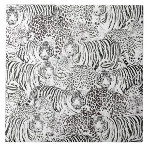 Modern Black White Leopard Tiger Animals Ceramic Tile