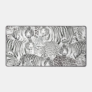 Modern Black White Leopard Tiger Animals Desk Mat