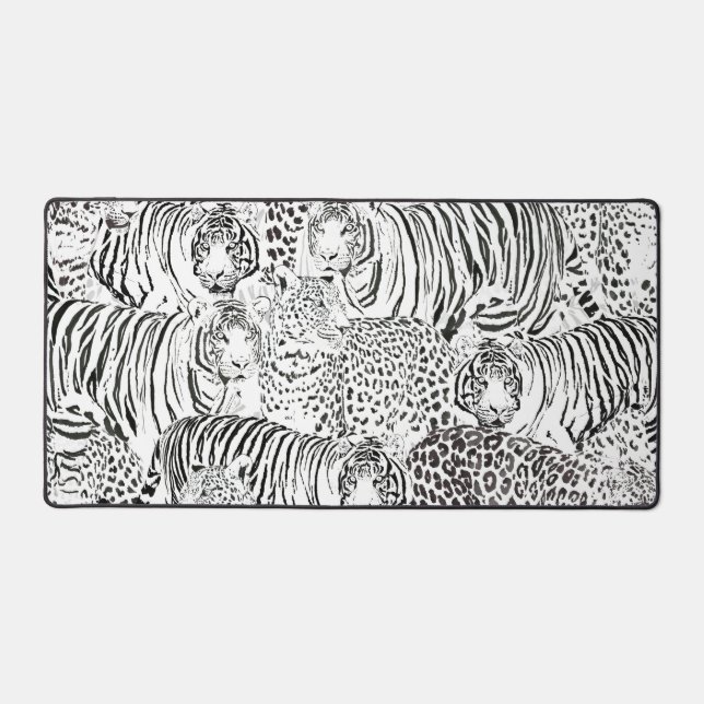 Modern Black White Leopard Tiger Animals Desk Mat (Front)