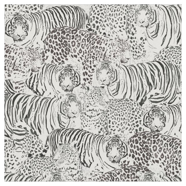 Modern Black White Leopard Tiger Animals Fabric (Close Up)