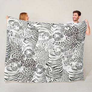 Modern Black White Leopard Tiger Animals Fleece Blanket