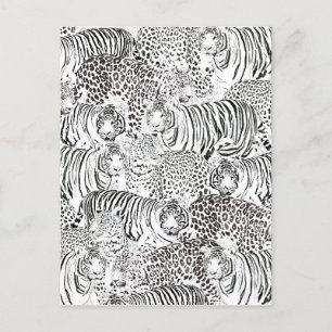 Modern Black White Leopard Tiger Animals Holiday Postcard