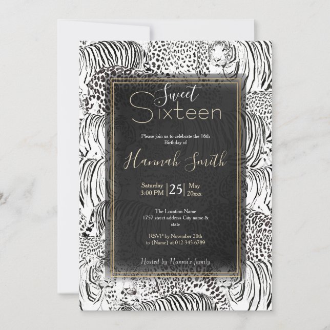 Modern Black White Leopard Tiger Animals Invitation (Front)