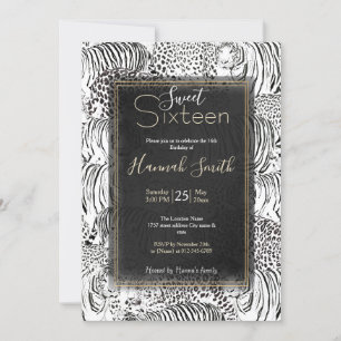 Modern Black White Leopard Tiger Animals Invitation