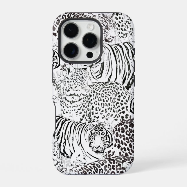 Modern Black White Leopard Tiger Animals iPhone Case (Back)