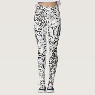 Modern Black White Leopard Tiger Animals Leggings
