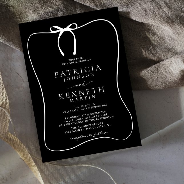 Modern Black & White Line Art Bow Frame Wedding Invitation (Creator Uploaded)