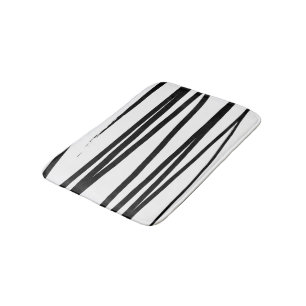 Modern Black & White Lines Abstract Art  Bath Mat