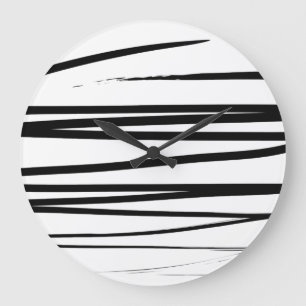 Modern Black & White Lines Abstract Art   Large Clock