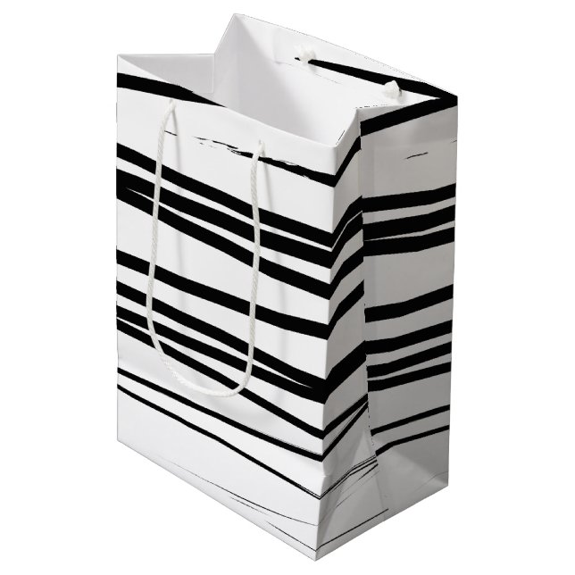 Modern Black & White Lines Abstract Art  Medium Gift Bag (Front Angled)
