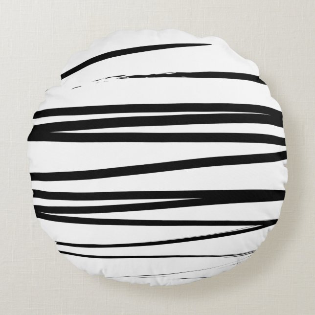 Modern Black & White Lines Abstract Art  Round Cushion (Front)