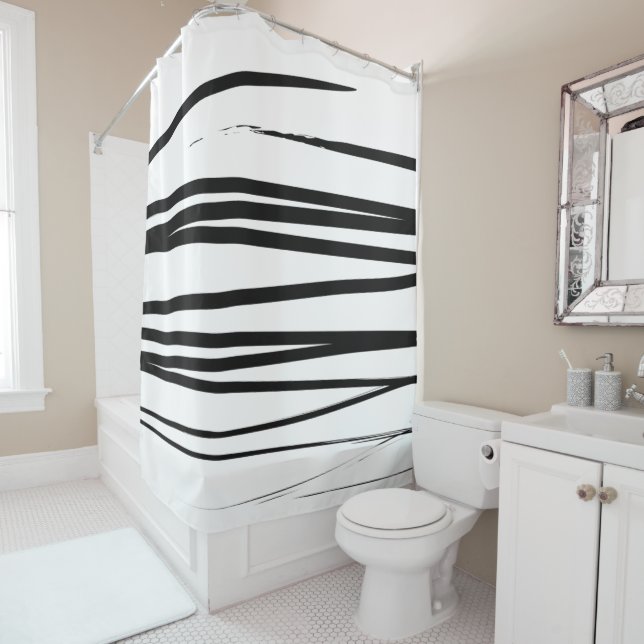 Modern Black & White Lines Abstract Art  Shower Curtain (In Situ)