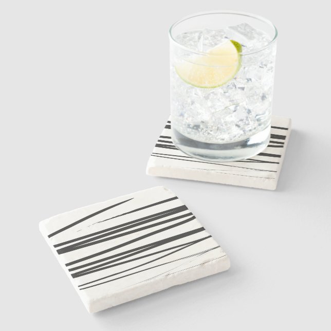 Modern Black & White Lines Abstract Art   Stone Coaster (Side)
