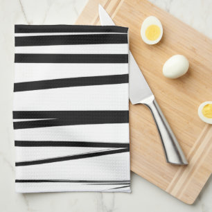 Modern Black & White Lines Abstract Art Tea Towel