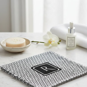 Modern Black White Linked Rings Monogram Wash Cloth