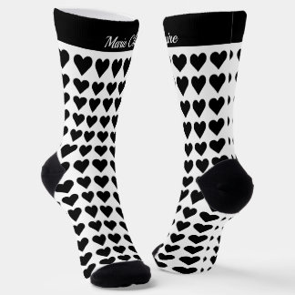 Modern Black White Little Hearts Personalised Socks