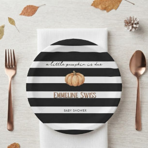 Modern Black & White Little Pumpkin Baby Shower Paper Plate