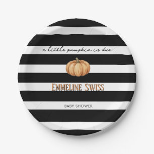 Modern Black & White Little Pumpkin Baby Shower Paper Plate