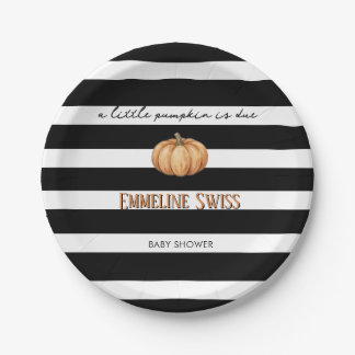 Modern Black & White Little Pumpkin Baby Shower  Paper Plate