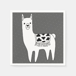 Modern Black & White Llama Sketch Napkin