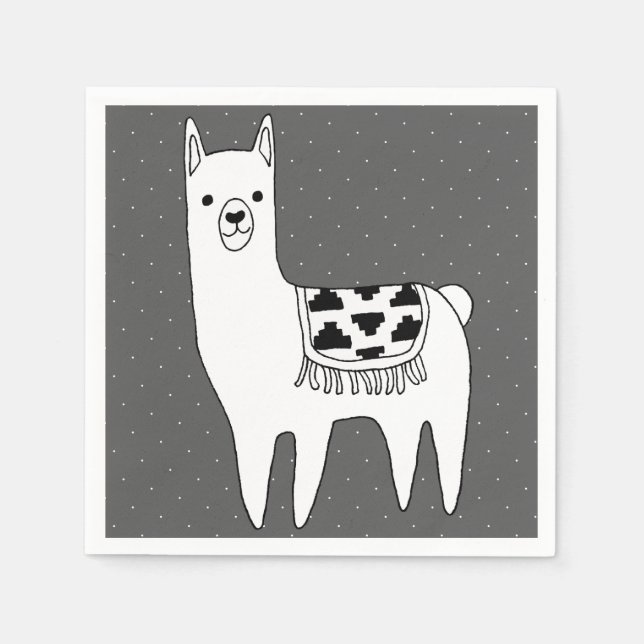 Modern Black & White Llama Sketch Napkin (Front)